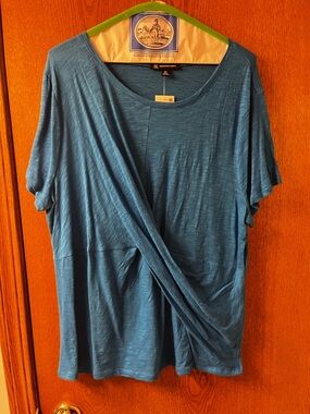 INC International Concepts Teal Draped Short Sleeve Top
